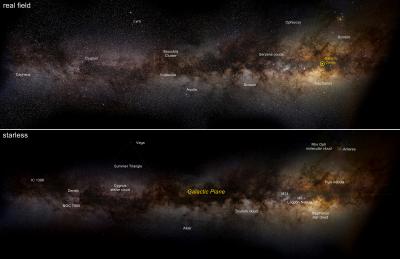 Снимок Млечного Пути с обозначениями местоположения некоторых звёзд, скоплений и центра галактики. Фото © Flickr / Giuseppe Donatiello